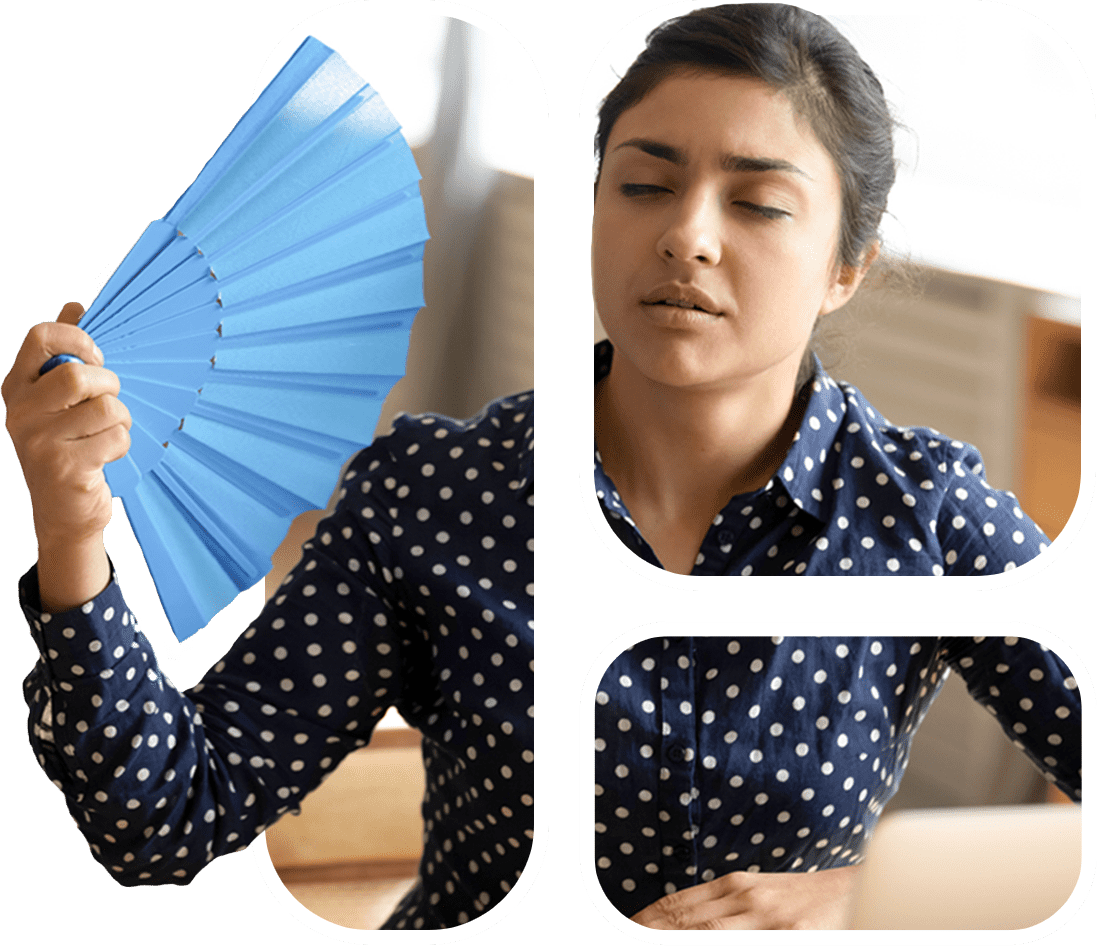a person waving a paper fan due to their air condition being out of service