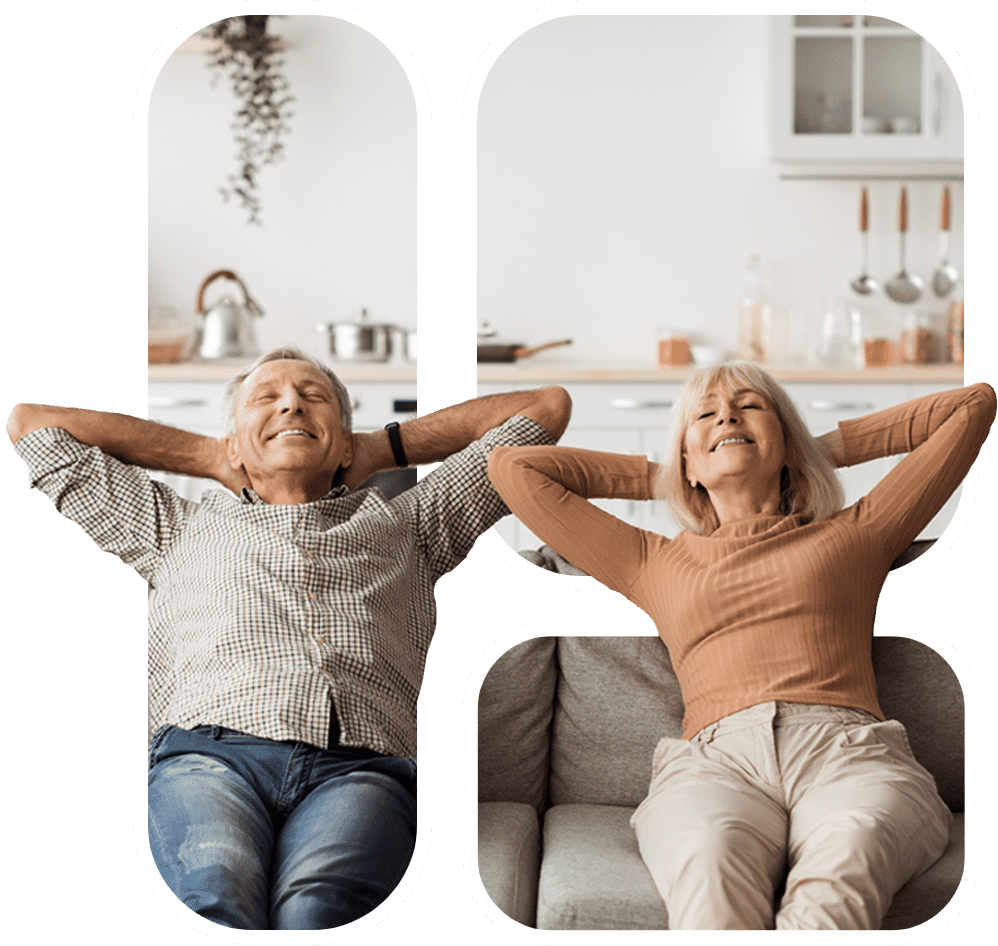 a man and woman sitting on the couch enjoying their air conditioning