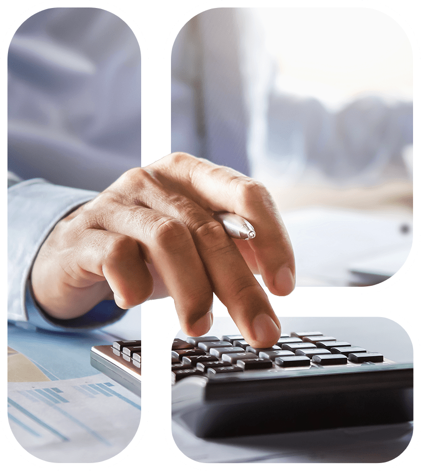 hand typing on a calculator